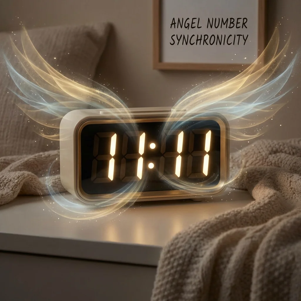 Digital clock showing 11:11 with mystical energy representing angel numbers