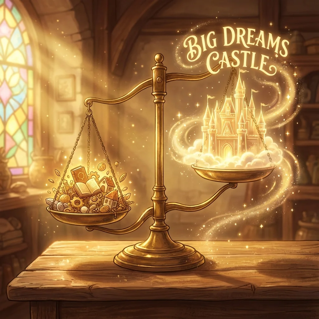 Scale balancing big dreams and small wins for manifestation beginners