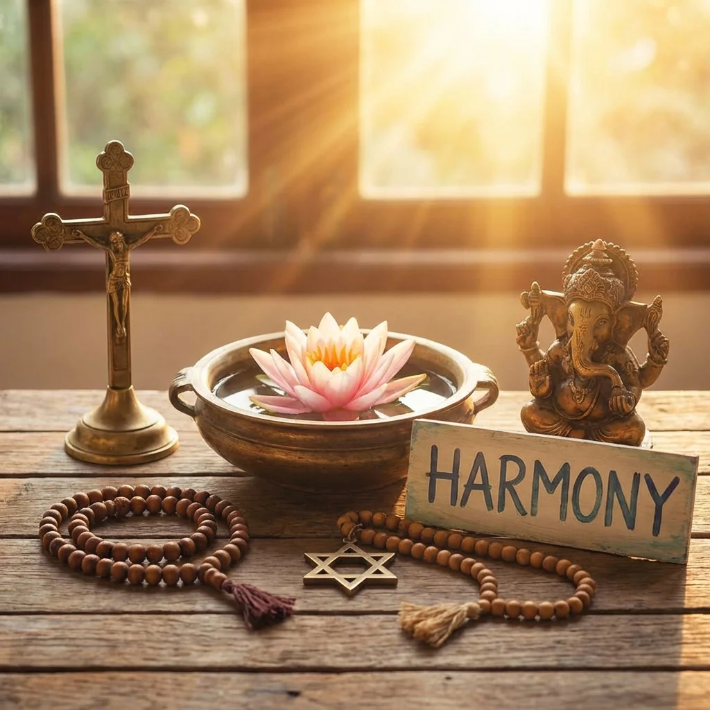 Spiritual symbols from different religions with manifestation energy