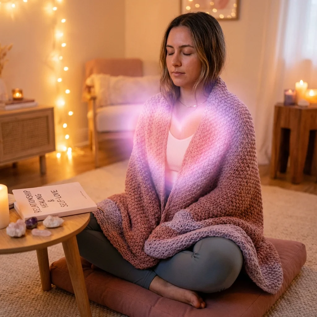 Person in contemplation with heart energy and manifestation symbols