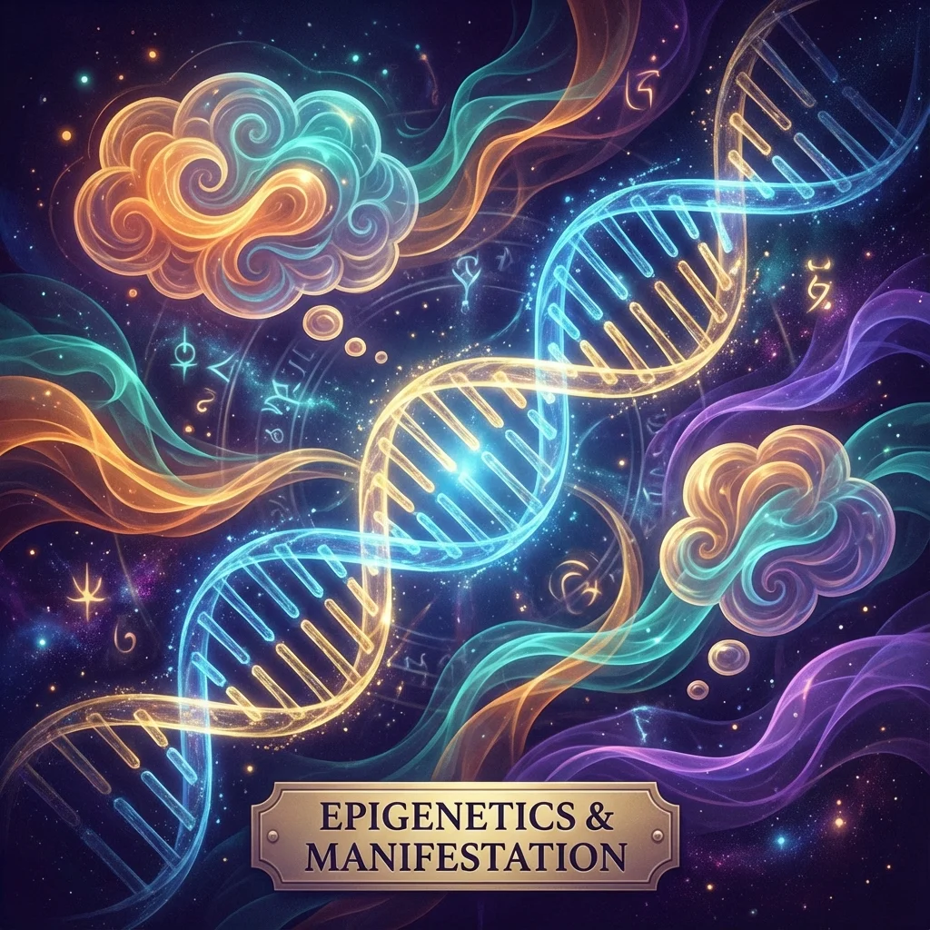 DNA strand being influenced by thought patterns representing epigenetics and manifestation