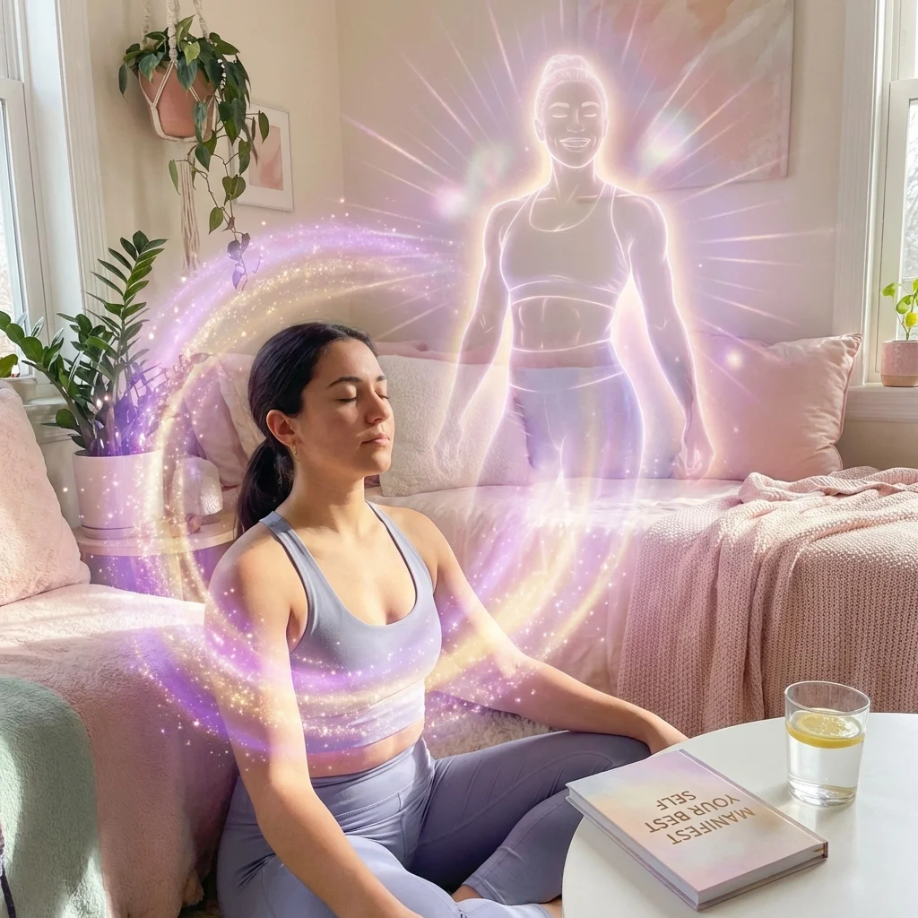 Person visualizing healthy fit body with manifestation energy