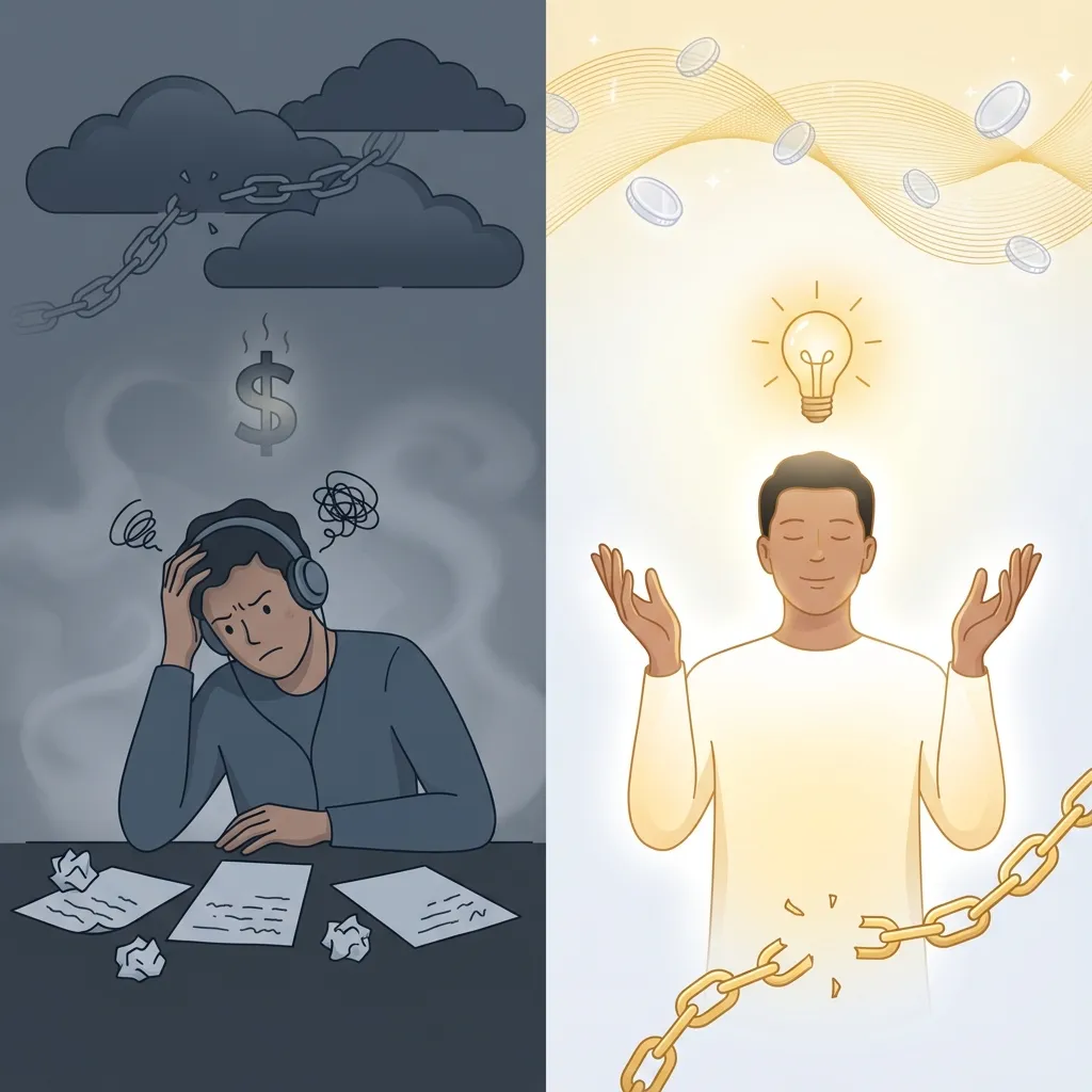 Before and after transformation with money affirmations