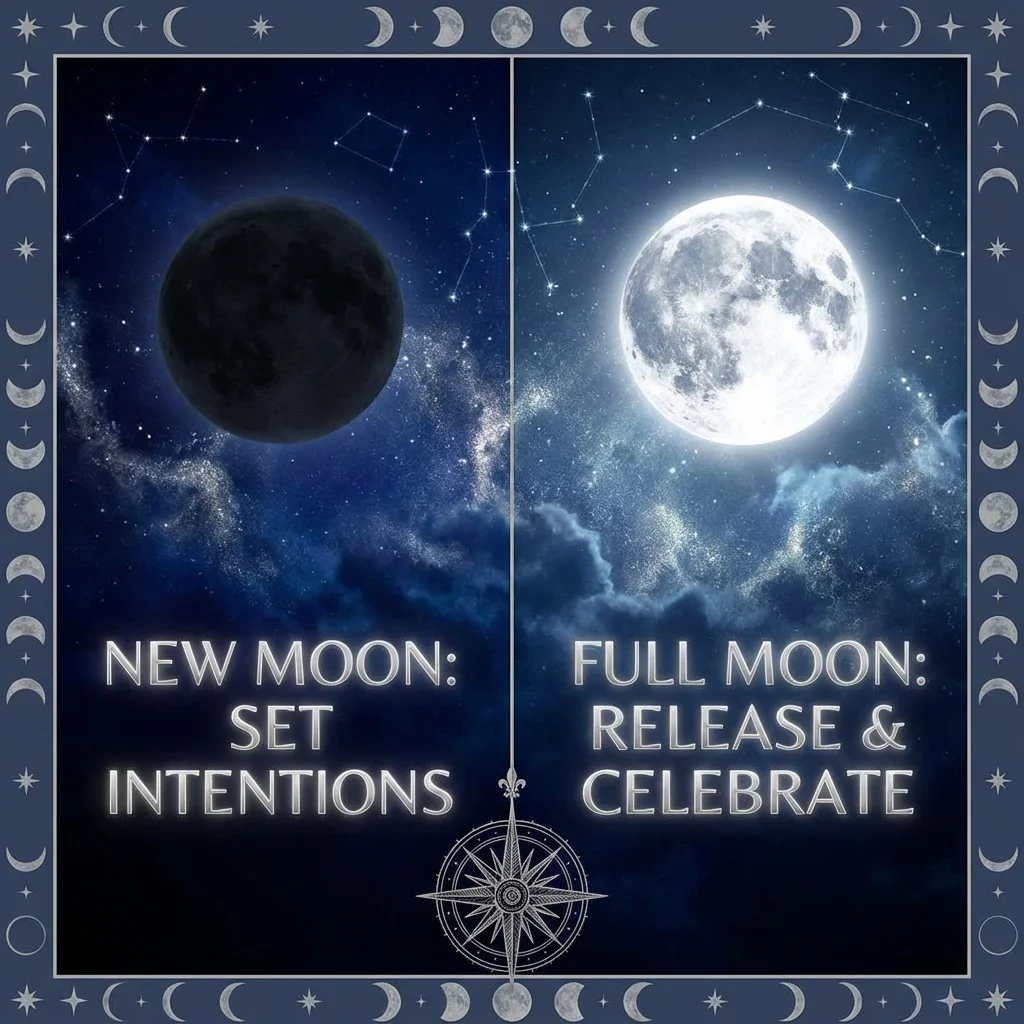 New moon and full moon phases representing manifestation cycles