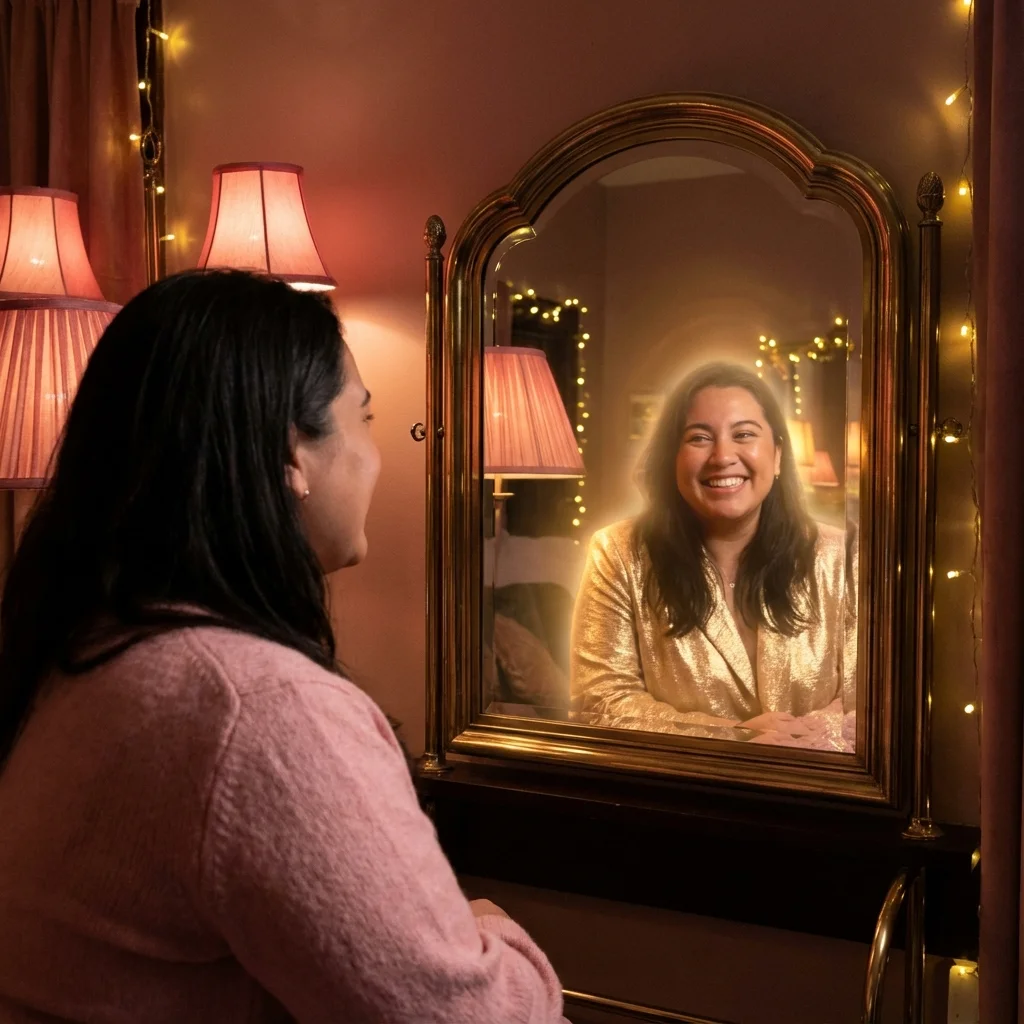 Person looking at their reflection seeing their elevated self-concept
