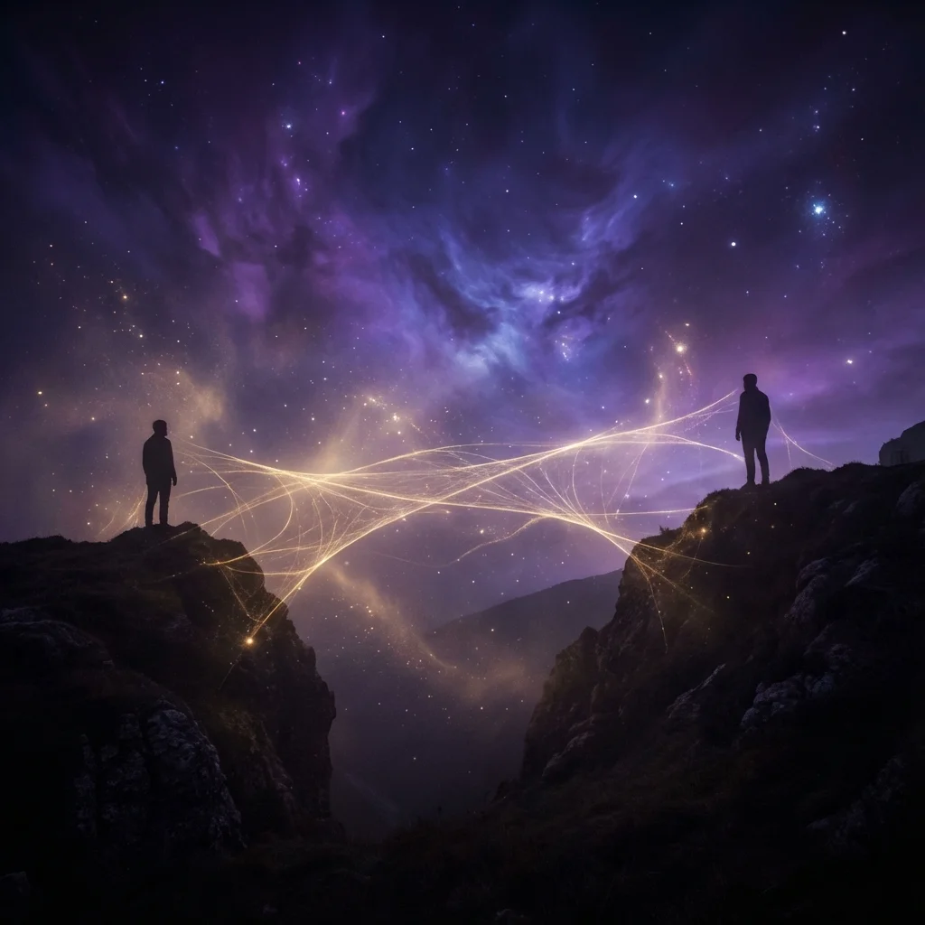 Two people connected by invisible energy representing manifestation connection
