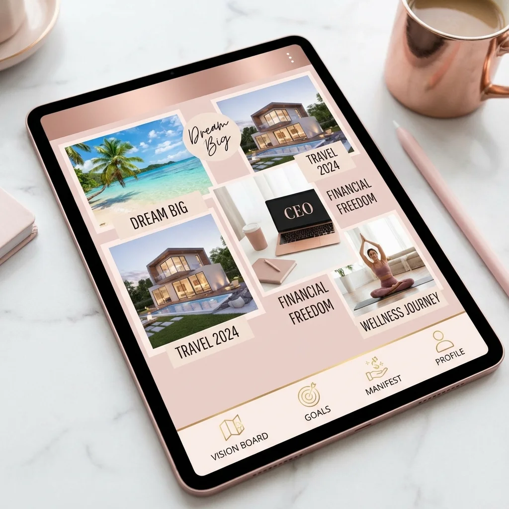Digital vision board creation on tablet representing Pinterest and Canva comparison